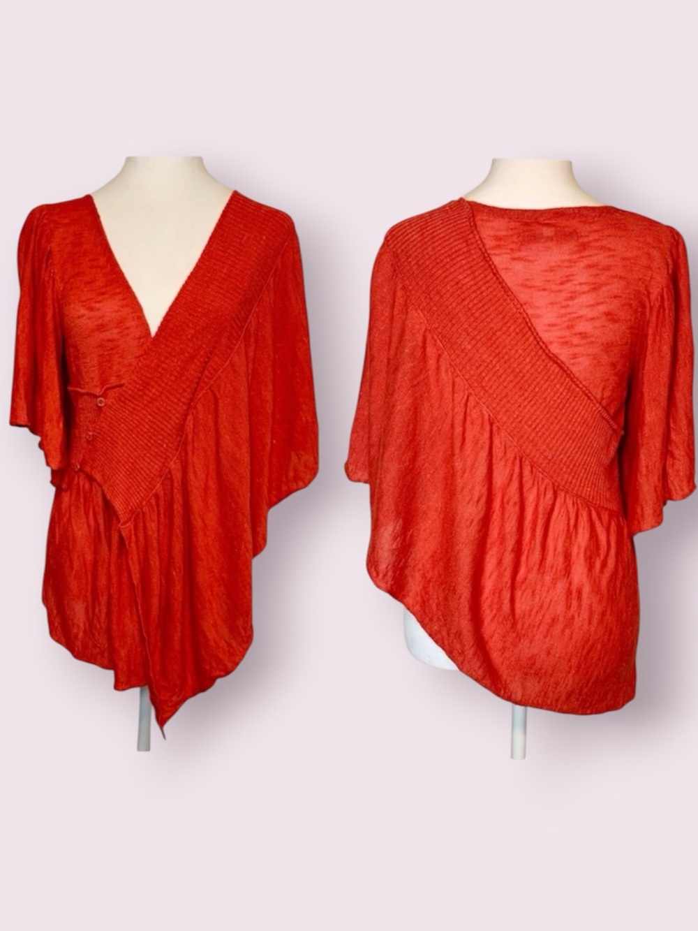 Anthropology Moth Taupo Wrap Sweater Poppy Red Orange Size Small/Medium